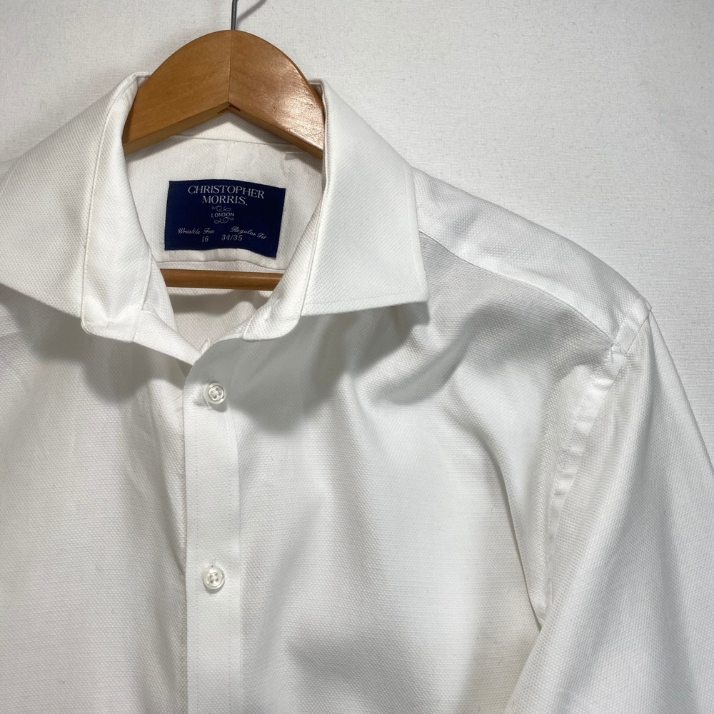 Christopher Morris London M White Wrinkle Free Regular Fit Dress Shirt 16 34/35